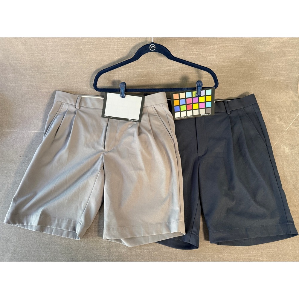 Greg Norman Mens Golf Shorts 2 Pair Set Navy Blue Gray Pleated Size 33 Bundle